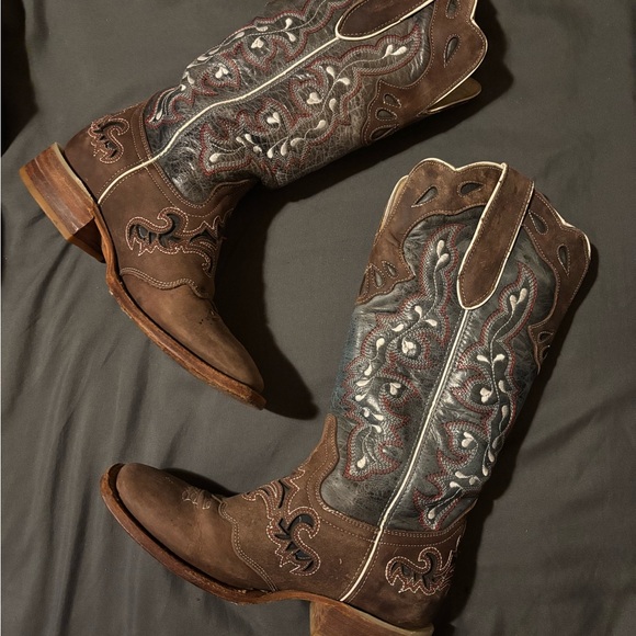 Rockin Leather Shoes - Brown Embroidered Western Cowgirl Boots